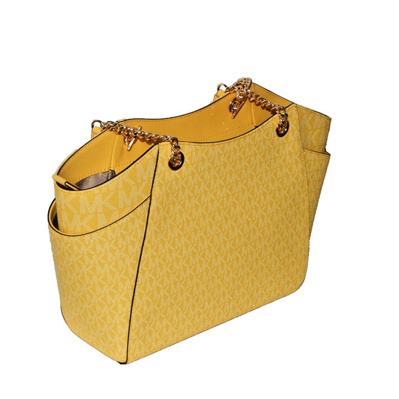 MICHAEL KORS Jet Set Travel Daisy Yellow Monogram LG Chain Shoulder Tote Bag NWT - Picture 5 of 13